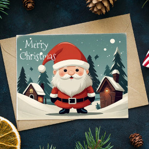 Cartão De Festividades Vintage Retro Anão Papai Noel Natal Dobrado