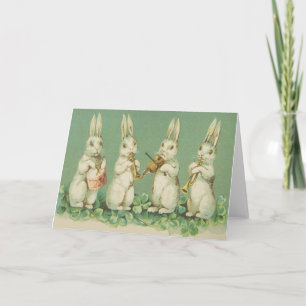 Cartão De Festividades Vintage Retro Art Easter Bunny Bunnies Orchestra