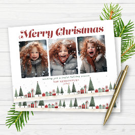 Cartão De Festividades Vintage Retro Árvores de Natal Oferece Foto de Fer