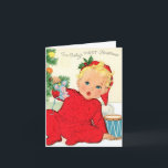 Cartão De Festividades Vintage Retro Baby's First Christmas<br><div class="desc">Vintage Retro Baby's first Christmas dobded Holiday Card (Cartão de Férias dobrado de Natal). Personalize isso com sua própria mensagem no dentro ou deixe-a vazio.</div>