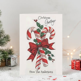 Cartão De Festividades Vintage Retro Candy Cane Christmas Greetings