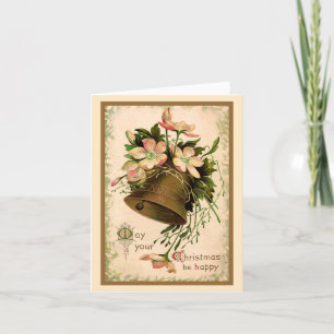 Cartão De Festividades Vintage Retro Christmas Bell and Roses