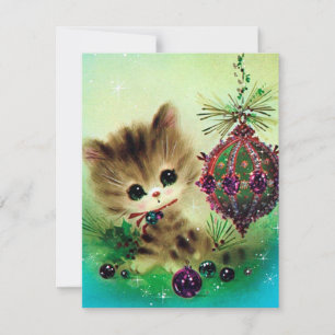 Cartão De Festividades Vintage retro Christmas cat add message card