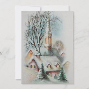 Cartão De Festividades Vintage Retro Christmas Church Winter