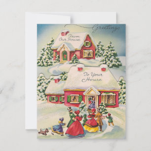 Cartão De Festividades Vintage Retro Christmas Family Gatheray Holiday C