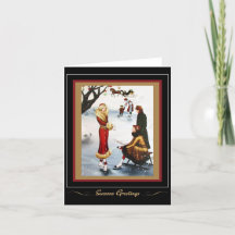 Vintage Retro Christmas Ice Skating Card