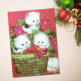 Cartão De Festividades Vintage Retro Christmas Kittens no Cesto