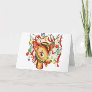 Cartão De Festividades Vintage Retro Christmas Reindeer Confetti