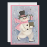 Cartão De Festividades Vintage Retro Christmas Snowman Com Presentes<br><div class="desc">Vintage Retrai O Homem De Neve De Natal Com Cartão De Férias De Presente.</div>