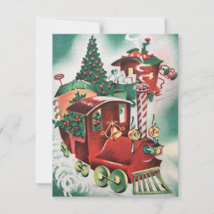 Cartão De Festividades Vintage Retro Christmas Train