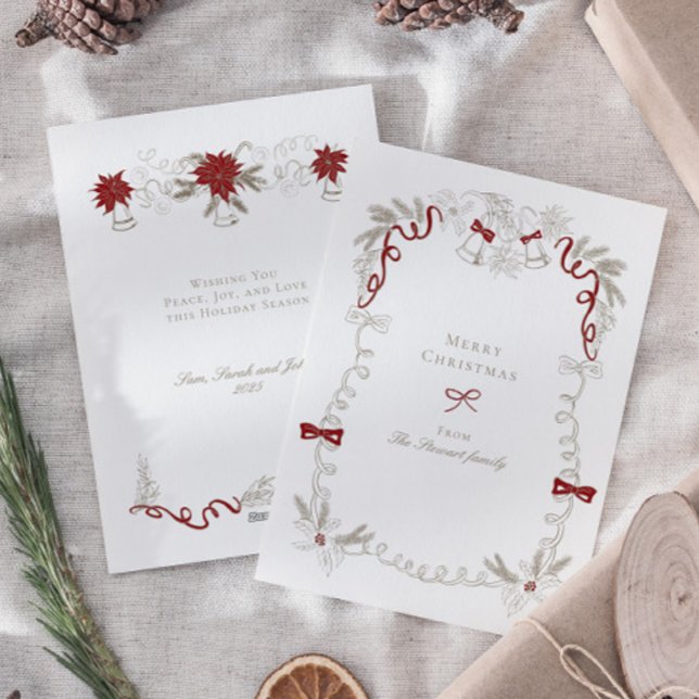 Cartão De Festividades Vintage Retrô Feliz Natal (Hand Drawn Vintage Retro Merry Christmas Holiday Card)