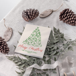 Cartão De Festividades Vintage Retro Fitas Desenhadas à Mão Árvore Natal