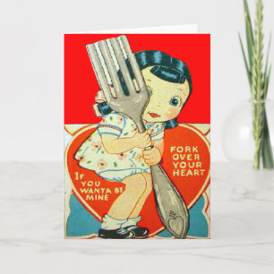 Cartão De Festividades Vintage Retro Girl Com Placa De Namorados Forquilh