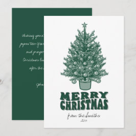 Cartão De Festividades Vintage Retro Greenery Feliz Natal não foto