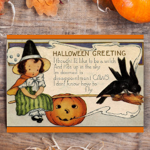 Cartão De Festividades Vintage Retro Happy Halloween Saudações Personaliz
