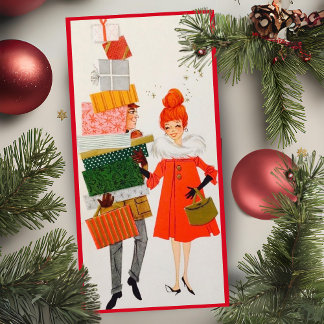 Cartão De Festividades Vintage Retro Natal Comprando Casal Personalizado
