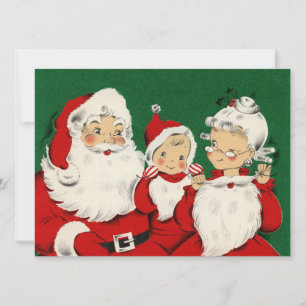 Cartão De Festividades Vintage Retro Natal Papai Noel e Família