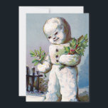 Cartão De Festividades Vintage Retro Natal Snowman Cena de inverno<br><div class="desc">Legal Vintage Retro Holly Christmas Snowman Winter Scene Holiday Card.</div>