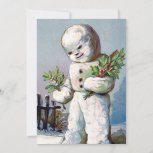 Cartão De Festividades Vintage Retro Natal Snowman Cena de inverno