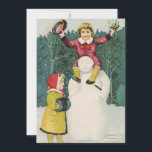 Cartão De Festividades Vintage Retro Natal Snowman Cena de inverno<br><div class="desc">Vintage Retro Crianças de Natal Snowman Cartão de Feriado de Cena de Inverno.</div>