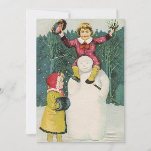 Cartão De Festividades Vintage Retro Natal Snowman Cena de inverno
