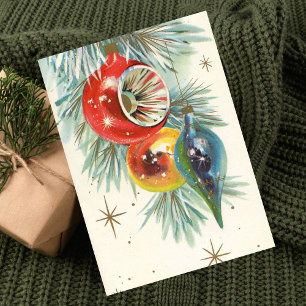 Cartão De Festividades Vintage Retro Ornamentos de Árvores de Natal