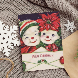 Cartão De Festividades Vintage Retro Snowman Casal Natal