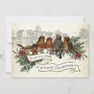 Cartão De Festividades Vintage Robin Feliz Natal Vila Evergreen