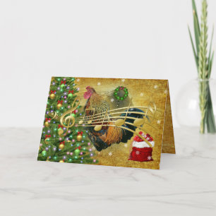 Cartão De Festividades Vintage Rooster Cantando Caróis de Natal