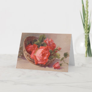 Cartão De Festividades Vintage Rosas vermelhas vitorianas no dia a dia