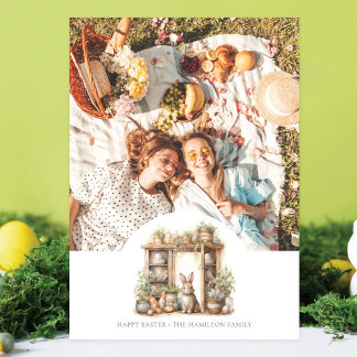 Cartão De Festividades Vintage Rustic Beige Páscoa Foto Personalizada