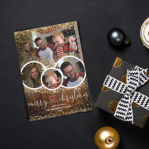 Cartão De Festividades Vintage Rustic Photo Collage Fazenda de Natal