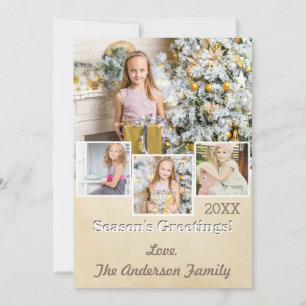 Cartão De Festividades Vintage Rustic Simple Dourado Collage Photo