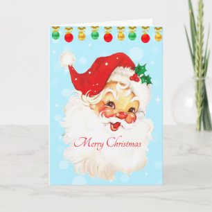 Cartão De Festividades Vintage Santa Claus and Christmas Balls Card