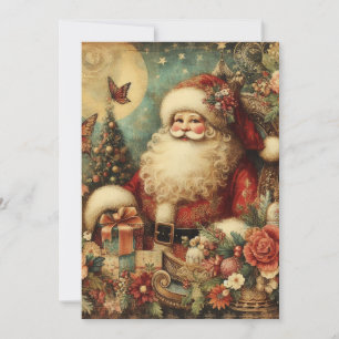 Cartão De Festividades Vintage Santa Claus Apresenta Lua Feliz Natal