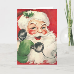 Cartão De Festividades Vintage Santa Claus No Telefone