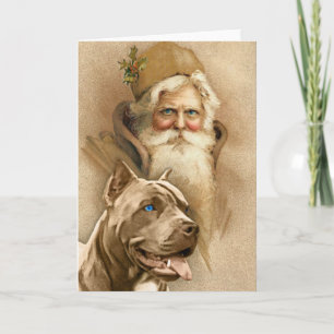 Cartão De Festividades Vintage Santa Claus & Pet Pit Bull Dog
