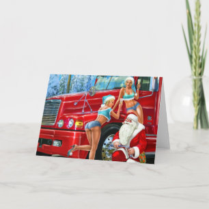 Cartão De Festividades Vintage Santa Claus & Pin-Ups Christmas