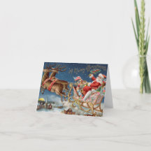 Vintage Santa Claus Sleigh Com Feliz De Reindeer