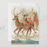 Vintage Santa Claus Sleigh E Reindeer Voando
