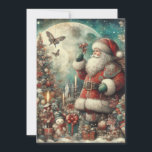 Cartão De Festividades Vintage Santa Claus Tree Moon Presente<br><div class="desc">Um cartão de natais vintages elegantes com Papai Noel colocando presentes em uma árvore diante de uma lua de cheio brilhante. Personalizado no verso com sua mensagem e seu nome. Entre em contato comigo para obter assistência com sua personalização ou para solicitar outros produtos Zazzle correspondentes ou coordenadores.</div>
