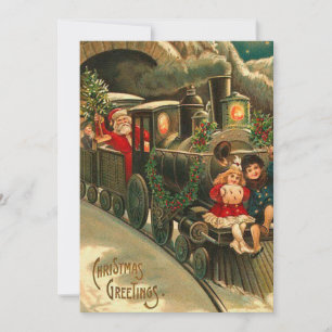 Cartão De Festividades Vintage Santa Claus, trem de Natal