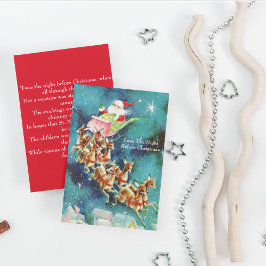 Cartão De Festividades Vintage Santa Claus Voando Reindeer Sobre Casas