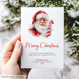 Cartão De Festividades Vintage Santa Claus Watercolor Holiday Greeting