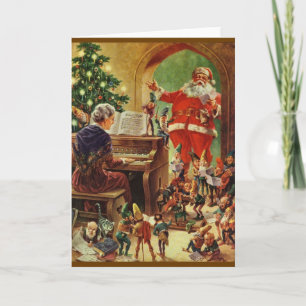 Cartão De Festividades Vintage Santa, Elves and Gnomes Christmas Card