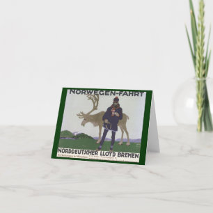 Cartão De Festividades Vintage Scandinavian Travel to Norway Man Reindeer