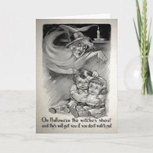 Cartão De Festividades Vintage Scary Wity Halloween Card