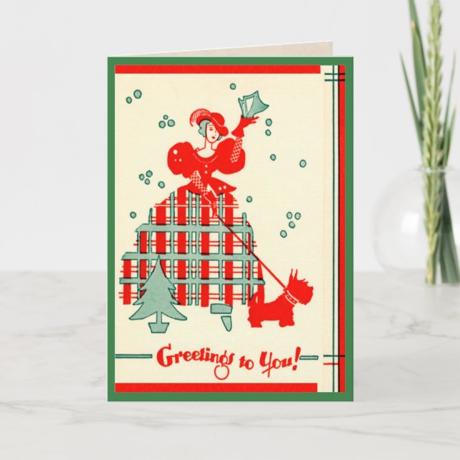 Cartão De Festividades Vintage Scottie Dog Saudações (Frente)