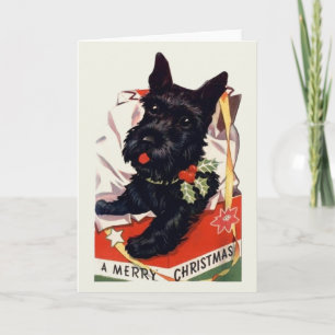 Cartão De Festividades Vintage Scottish Terrier Christmas Greeting Card