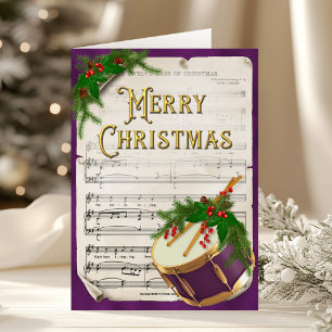 Cartão De Festividades Vintage Sheet Music Elegante do Drum de Natal